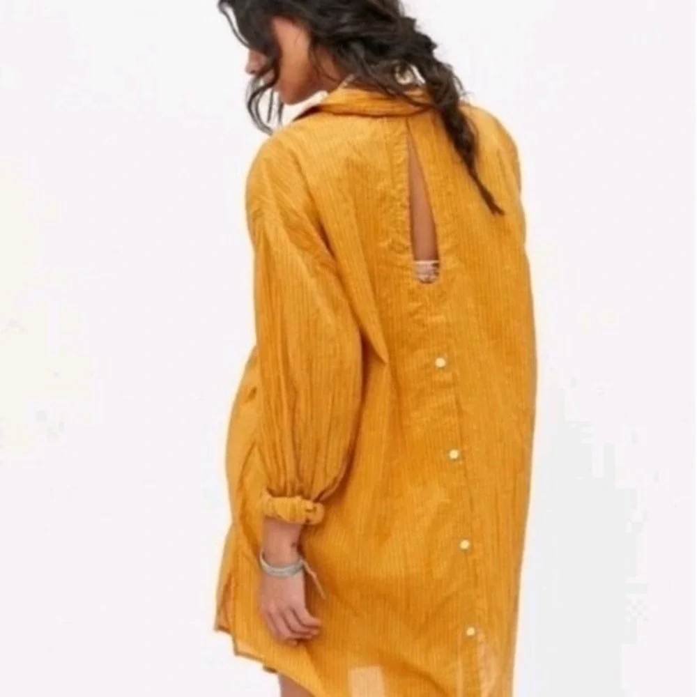 Urban Outfitters Dress SZ L Kennedy Cover UP Sun‎ Cotton Tunic Shirt Yellow #435 - Picture 9 of 13
